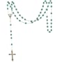 Rosary - Silver Toned Cross and Emerald Glass Bead Rosary for May Birthday Birthstones