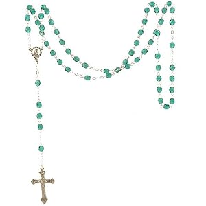 Buy Rosary - Silver Toned Cross and Emerald Glass Bead Rosary for May Birthday Birthstones by Handcrafted Celtic