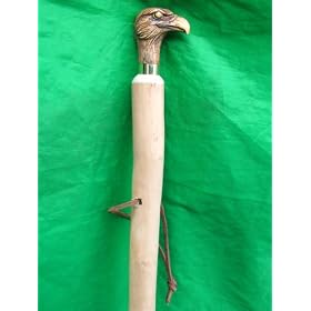 Eagles Head Solid Carved Natural Wood Hiking Pole with Spiked Metal Ferrule