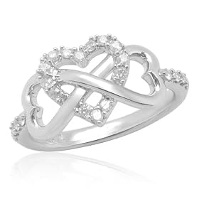 10k White Gold Diamond Three Heart Love Knot Ring (1/3 cttw, I-J Color, I3 Clarity)