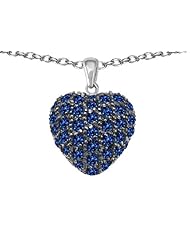 Original Star K (tm) Puffed Heart Love Pendant with Created Sapphire in 925 Sterling Silver