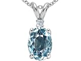 3.02 cttw 14k White Gold AAA Created Oval Aquamarine and Genuine Dieamond Pendant - 14kt White Gold
