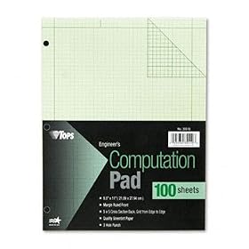 TOPS 35510 - Engineering Computation Pad, 5 Squares, Quad Rule, Ltr, Green, 100-Sheet/Pad-TOP35510