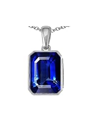 Original Star K (tm) Emerald Cut 10x8mm Created Sapphire Pendant in .925 Sterling Silver