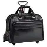 MIDWAY 86605 (Black) Leather Fly-Through Checkpoint-Friendly 17″ Detachable Wheeled Laptop Case