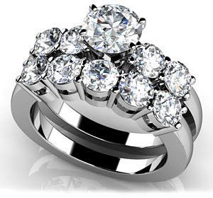 18k White, Four Prong Five Across Bridal Set, 2.39-3.14 ct. (Color: GH, Clarity: SI1)