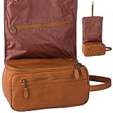 ProPassione Escapada Kulturtasche, Leder Cognac, kompl. gef., 1 Hauptfach, mehrere Nebenfächer, Aufhänger, Tragegriff, H 14 x L 28 x T 12 cm