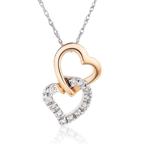 1/8ctw Diamond Heart Pendant in 14k Rose and White Gold (HI/I1)