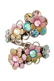 Michal Negrin Silver Coating Wrap Ring with Swarovski Crystals and Hand-painted Flowers - Victorian style, made in Israel; Size is Adjustable