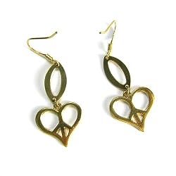 10K Gold Heart Peace Sign Dangle Earrings