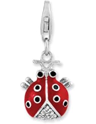 Sterling Silver CZ Rhodium Plated 3-D Enameled Lady Bug w/Lobster Clasp Cha