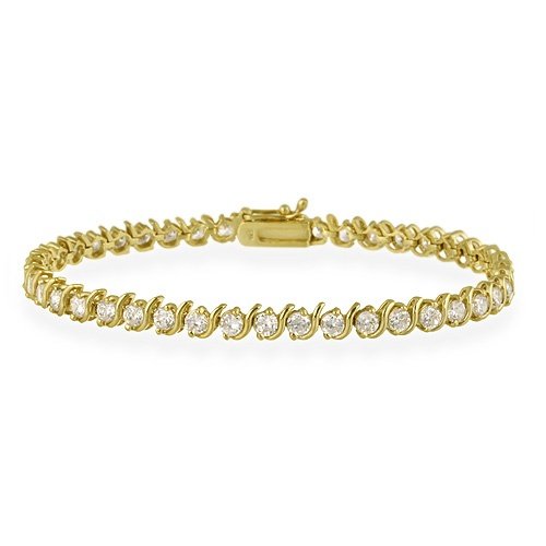 18K Gold over Stainless Steel CZ "S" Design Tennis Bracelet