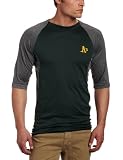 MLB Men's Oakland Athletics 3/4 Sleeve Crew Neck Featherweight Tech Fleece Pullover by Majestic (Pro Athletic Dark Green/Pro Carbon Heather, Small)