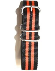 20mm Orange/Black Military Style Strap with Two S/S Rings and S/S Heavy Buckle. Great to Attach to Any Timepiece.