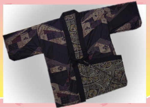男物和柄リバーシブル綿入はんてん黒地古典色紙Ｍ・Ｌ