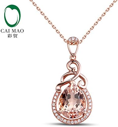 1.68ct Pear Cut Morganite &amp; 0.13ct Natural Diamond 14k Rose Gold Engagement Chain Pendant