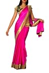 Hot Pink Satin Saree with Brocade Blouse
