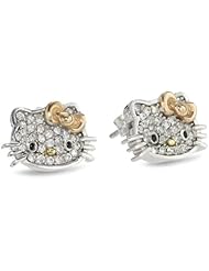 Hello Kitty by Simmons Jewelry Co. Czech Crystal Flat Pave Face Rose Gold Plated Bow Girls Stud Earrings