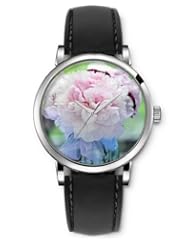 SPRAWL Aanalog Fashion Series Silver Ladies Watches of Genuine Black Leather Strap,Unique Wrist Watch for Women Girls Designed with Bouquet of rose flowers
