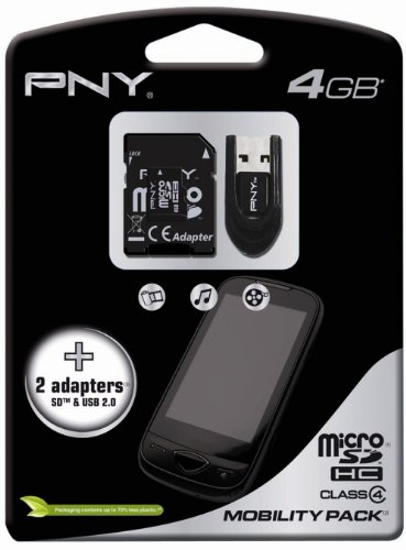 PNY 4GB Micro SDHC Karte class 4 mit SD und USB 2.0-Adaptern mobility pack Preisvergleich