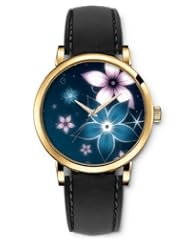 SPRAWL Aanalog Fashion Series Gold Ladies Watches of Genuine Black Leather Strap,Unique Wrist Watch for Women Girls Designed with Beautiful colorful flowers