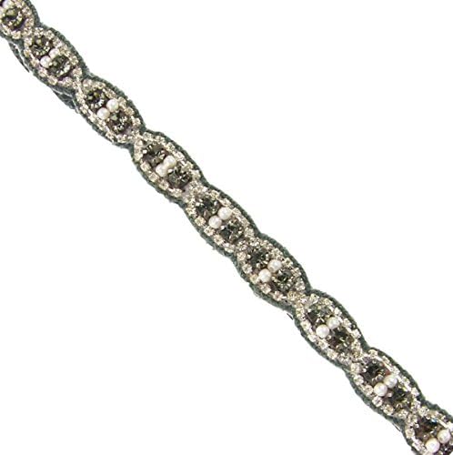 Deepa Gurnani Mini Eye Scallop Silver Headband in Gray Pearl &amp; Crystal