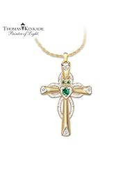 Thomas Kinkade Emerald & Diamond Claddagh Cross Pendant Necklace by The Bradford Exchange