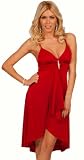 Sleeveless Open V Neckline Rhinestone Empire Waist Ruffle Cocktail Party Dress
