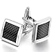 MOWOM Silver Tone Black 2PCS Rhodium Plated Carbon Fiber Cufflinks Square Shirt Wedding Business