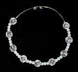 Sterling Silver Genuine Aquamarine & Big 14mm Crystal Choker Necklace 16