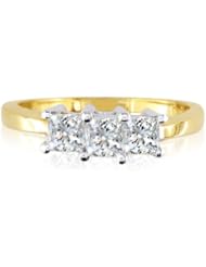 1 1/2ct Three Princess Diamond Ring in 14K Yellow Gold.