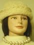 One Strand Simulated Large Ivory Pearls Choker Necklace Earrings for Women Teens Offered with Hand Crocheted Ivory Gimp Floppy Hat