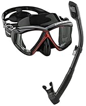 Cressi Panoramic Wide View Mask Dry Snorkel Set, Black Red
