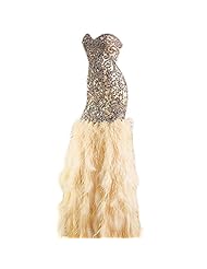 Sweetheart Mermaid Fitted  Crystal Feathers Prom Dress  With Ruffles