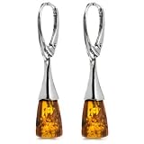 Certified Genuine Premium Quality Amber and High End Polished Finish Sterling Silver Leverback Modern Earrings
