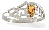 14K White Gold Genuine Pear Citrine Greek Key Ring