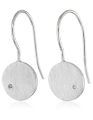 Sterling Silver Diamond Accent Brushed Disc Drop Earrings