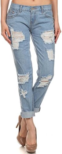 American Blue Women's Loose Fit Rolled Up Ripped Boyfriend Distressed Jean Size 9