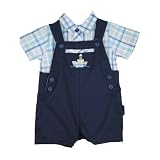 Petit Ami Newborn Boys 2pc Navy Blue Tugboat Shortall Set