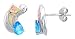 Sterling Silver, Synthetic Pink Opal Stud Earrings with Pear Shape Blue CZ, 9/16 (14 mm) long