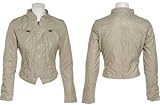 IMAGE OF LAST KISS Crinkled Faux Leather Moto Jacket W/ Pintucks [10301LK4], Sandy Khaki, X-Large