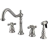 Kingston Brass KS1791AXBS Heritage Widespread Kitchen Faucet with Brass Sprayer, 8-1/2-Inch, Polishe