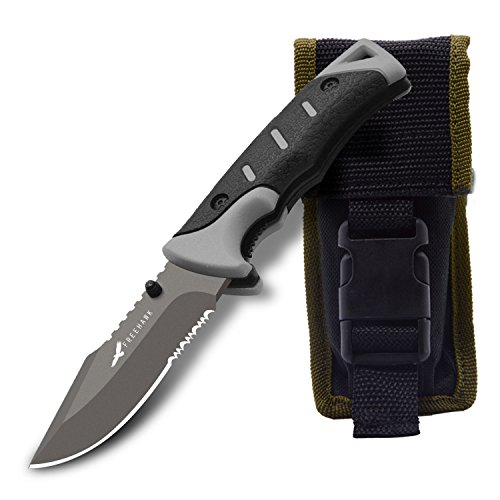 FreehawkÂ® High Quality Multi-purpose Folding Hunting Knife Survival Tactical Knife Camping Knife Folding Blade Knife Folding Sheath Knife Camping Outdoor Knife Hunting Knife Climbing Knife in Black
