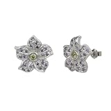 Plumeria Flower Amethyst Cubic Zirconia Inlay Petal Platinum Overlay Sterling Silver Stud Earrings