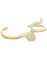 KARA by Kara Ross Crystal Snake, Gold with White and Green Crystals Cuff Bracelet, 2"