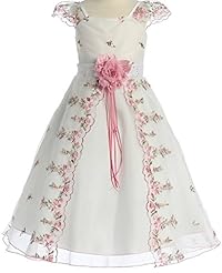 Girls Cap Sleeves Flower-Girl Dress  With a Sash 