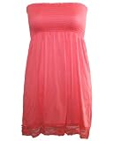 Strapless Coral Color Smocking Dress Lace Trimmed Bottom