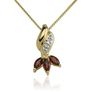 18k Yellow Gold Overlay Garnet w/ Diamond-Accent Swirl Pendant