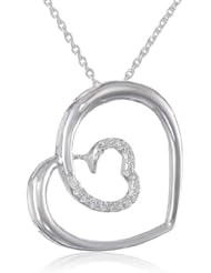 Sterling Silver Cubic Zirconia Double Heart Pendant Necklace, 18"