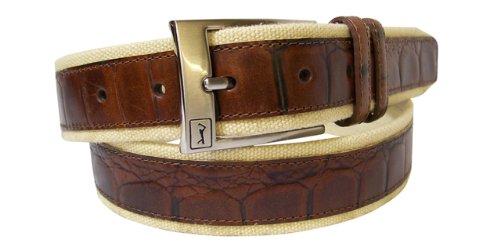 PGA TOUR Men's Canvas And Leather Casual Belt,Brown,38